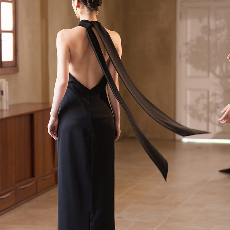 Beth and Brian Qipao-Exclusivedesigner Exclusive Designer Collection | Backless Maxi Cheongsam Gown with Ribbons