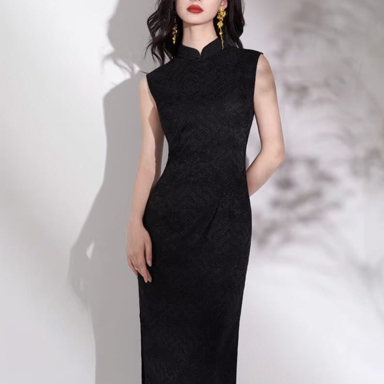 Beth and Brian Qipao-SWW Madeline Sleeveless Wave Jacquard Midi Cheongsam (3 Colors)