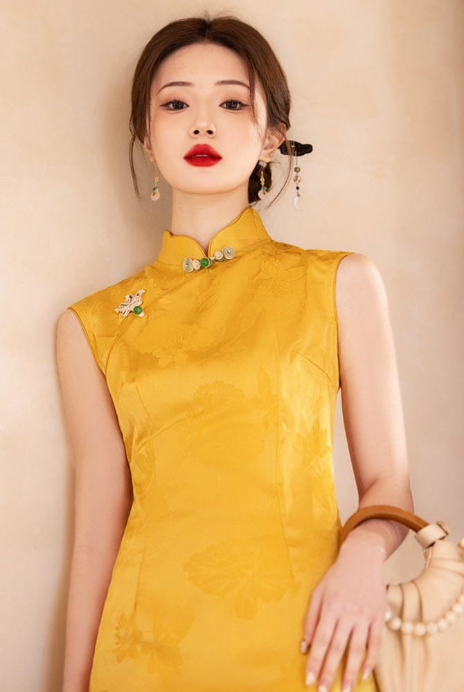 Beth and Brian Qipao-YG New Chinese style (新中式), jacquard satin, wedding midi Cheongsam