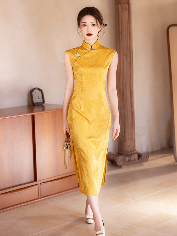 Beth and Brian Qipao-YG New Chinese style (新中式), jacquard satin, wedding midi Cheongsam