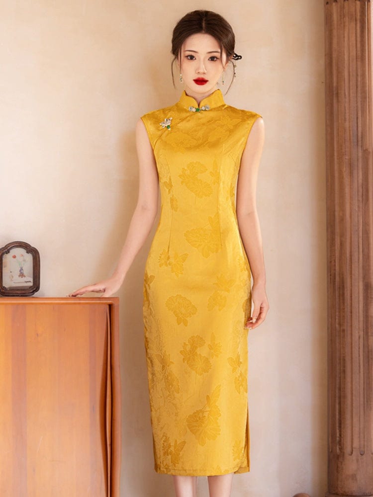 Beth and Brian Qipao-YG New Chinese style (新中式), jacquard satin, wedding midi Cheongsam