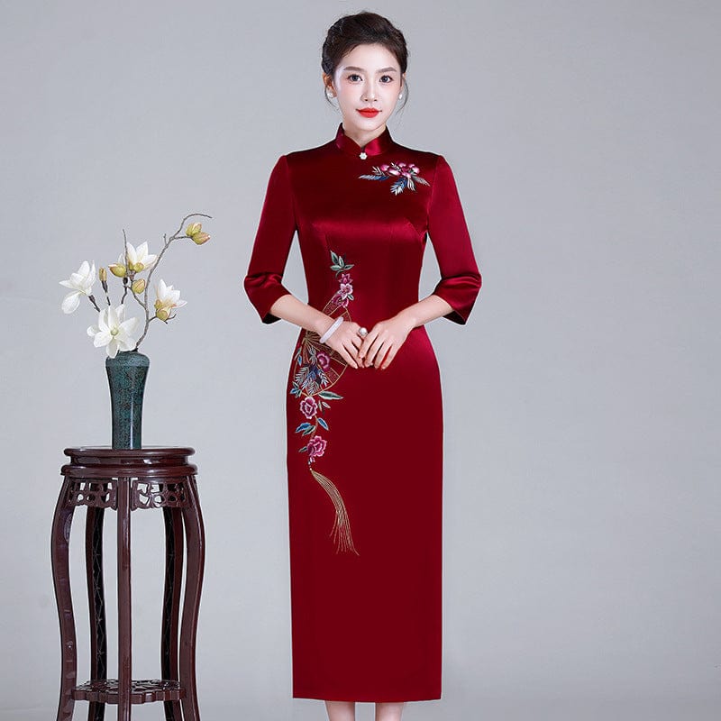 Beth and Brian Qipao-LHS Floral pattern, High-end long Qipao for mothers