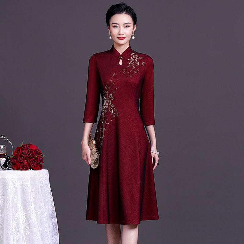 Beth and Brian Qipao-YZL Plus size, wedding midi Cheongsam for mothers