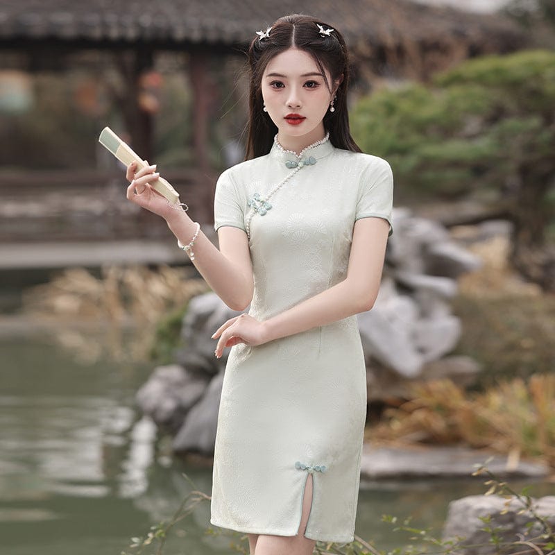 Beth and Brian Qipao-MLS Fan pattern, lace short Cheongsam