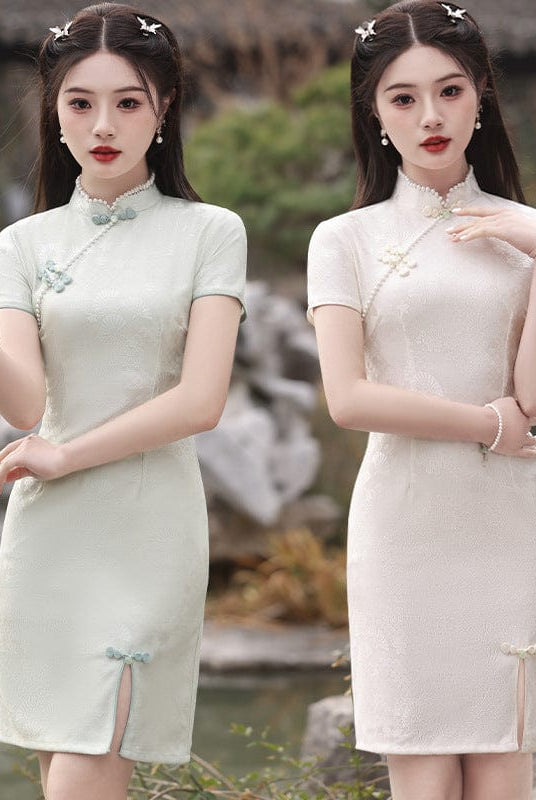 Beth and Brian Qipao-MLS Fan pattern, lace short Cheongsam