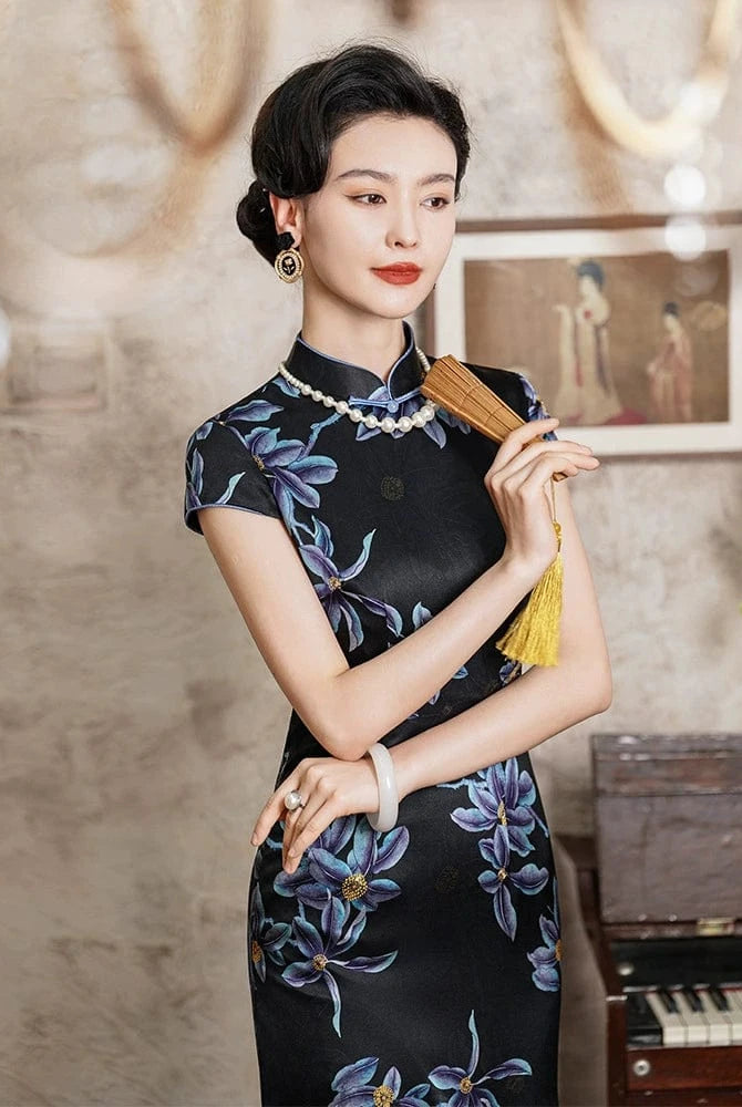 Beth and Brian Qipao-JD Old Shanghai style, 19 mome mulberry silk, high-end long Cheongsam