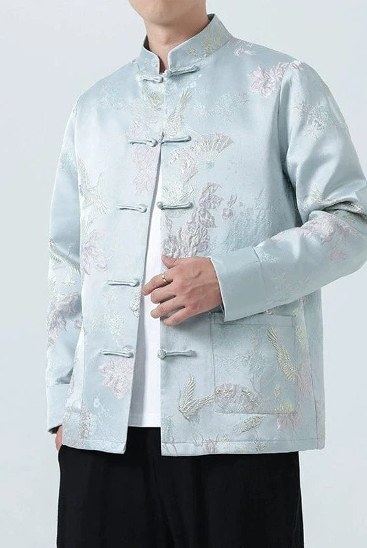 Beth and Brian Qipao-JY Crane embroidery, Cotton blended fabric, Chinese Tang Suit Jacket