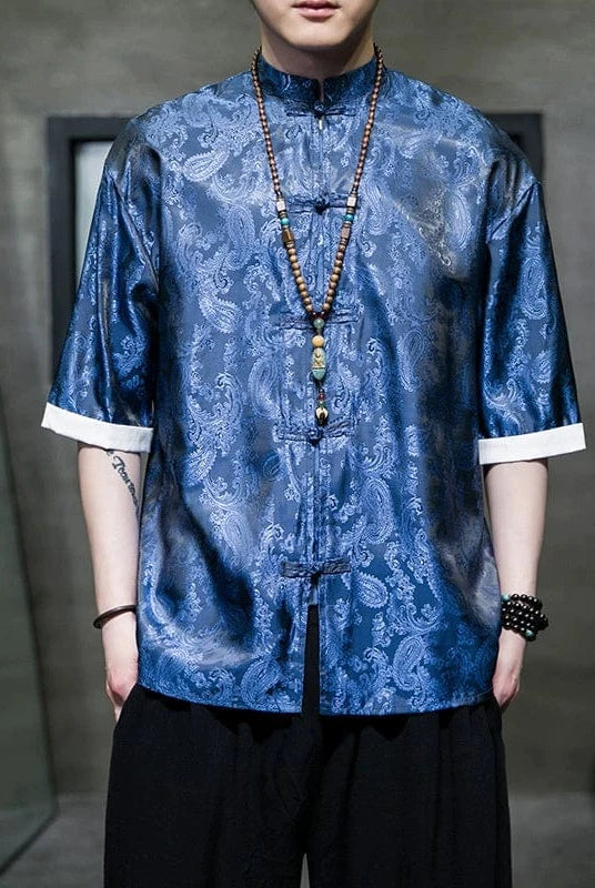 Beth and Brian Qipao-TS Paisley pattern, Chinese Tang Suit Shirt