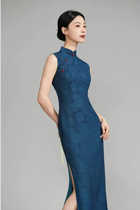 Beth and Brian Qipao-SYK Spring and summer collection, jacquard fabric, daily long Cheongsam