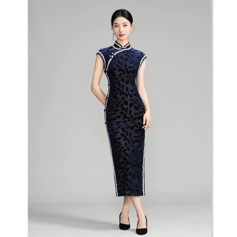 Beth and Brian Qipao-SYK Chinese classic style, velvet fabric long Cheongsam