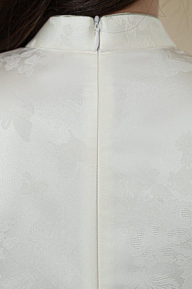 Beth and Brian Qipao-GSJ Floral pattern, purple&white midi Cheongsam