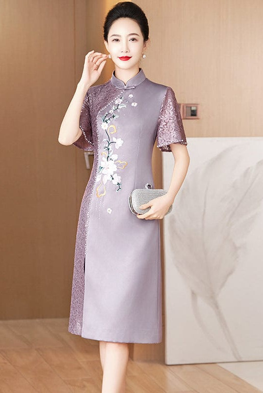 Beth and Brian Qipao-LC Summer colleciton, floral pattern midi Cheongsam