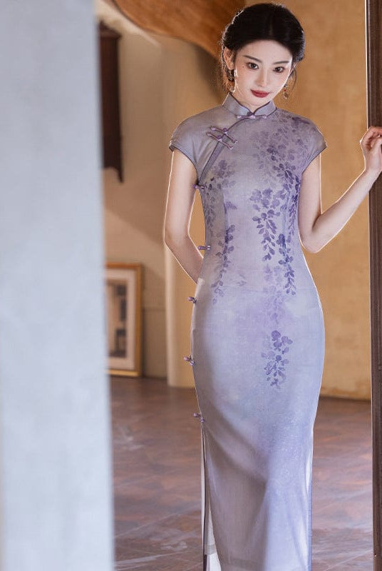 Beth and Brian Qipao-JLM Floral pattern, mesh fabric long Cheongsam