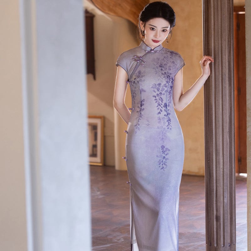 Beth and Brian Qipao-JLM Floral pattern, mesh fabric long Cheongsam