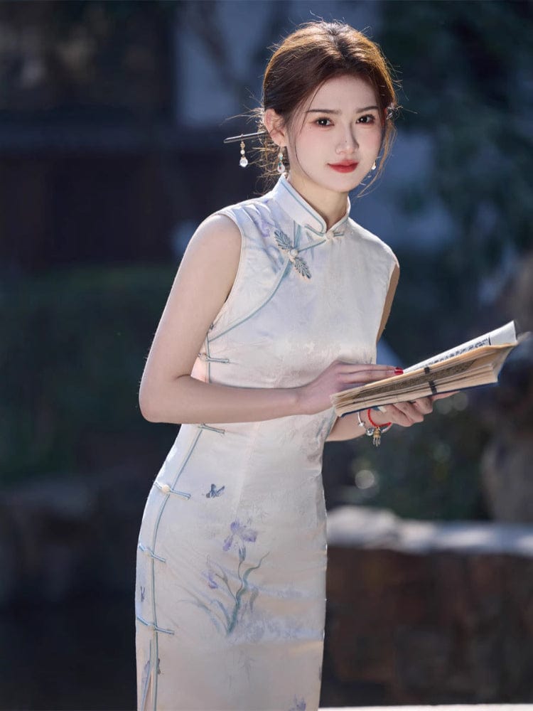 Beth and Brian Qipao - JN New Chinese style (新中式), light purple midi Cheongsam