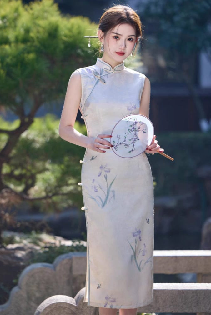 Beth and Brian Qipao - JN New Chinese style (新中式), light purple midi Cheongsam