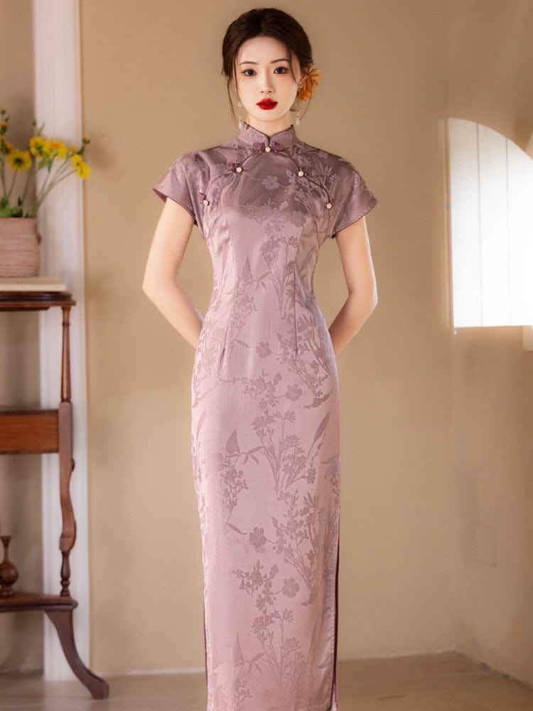 Beth and Brian Qipao-YG Floral pattern, jacquard midi Cheongsam