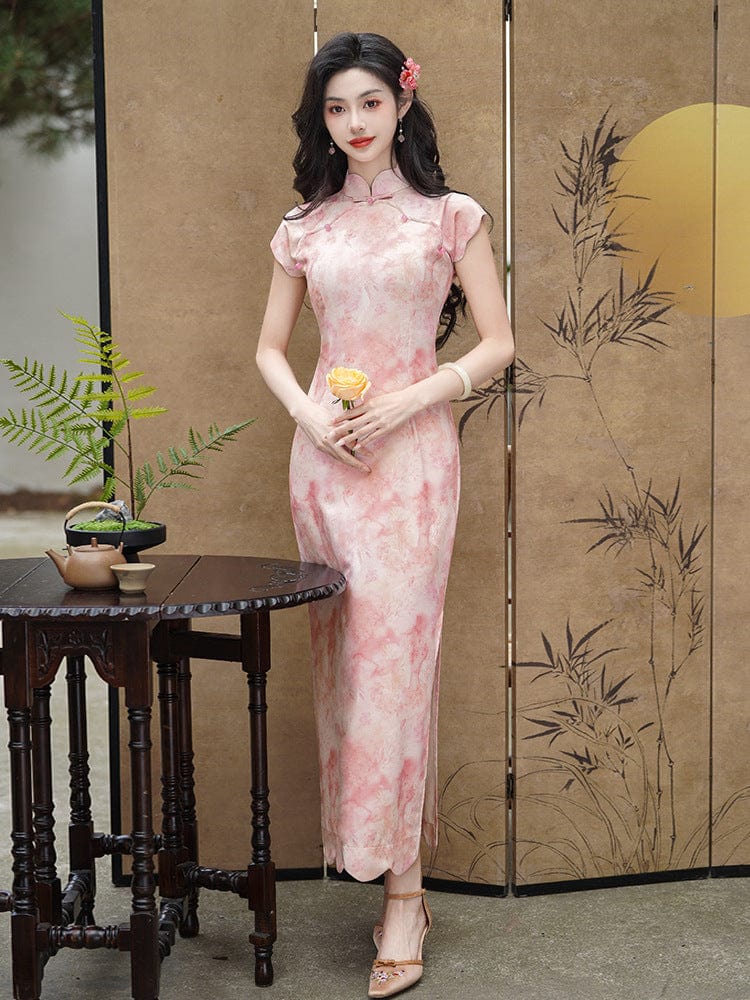 Beth and Brian Qipao-LSB Summer collection, ramie fabric, floral long Cheongsam