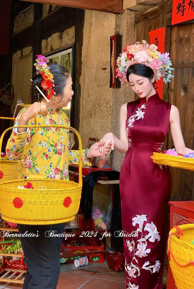 Beth and Brian Qipao-QZ Sleeveless, New Chinese style(新中式), High-end, red long Cheongsam