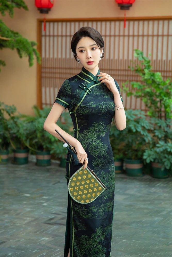 Beth and Brian Qipao-SYK Old Shanghai style, long Cheongsam with short sleeves