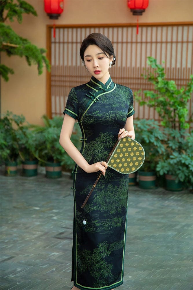 Beth and Brian Qipao-SYK Old Shanghai style, long Cheongsam with short sleeves