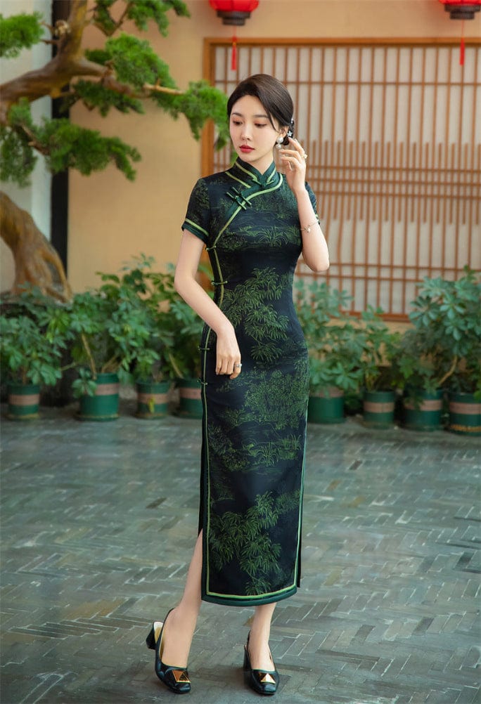 Beth and Brian Qipao-SYK Old Shanghai style, long Cheongsam with short sleeves