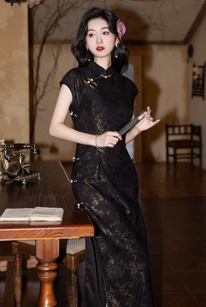 Beth and Brian Qipao-YG Floral pattern, lace mid-length Cheongsam