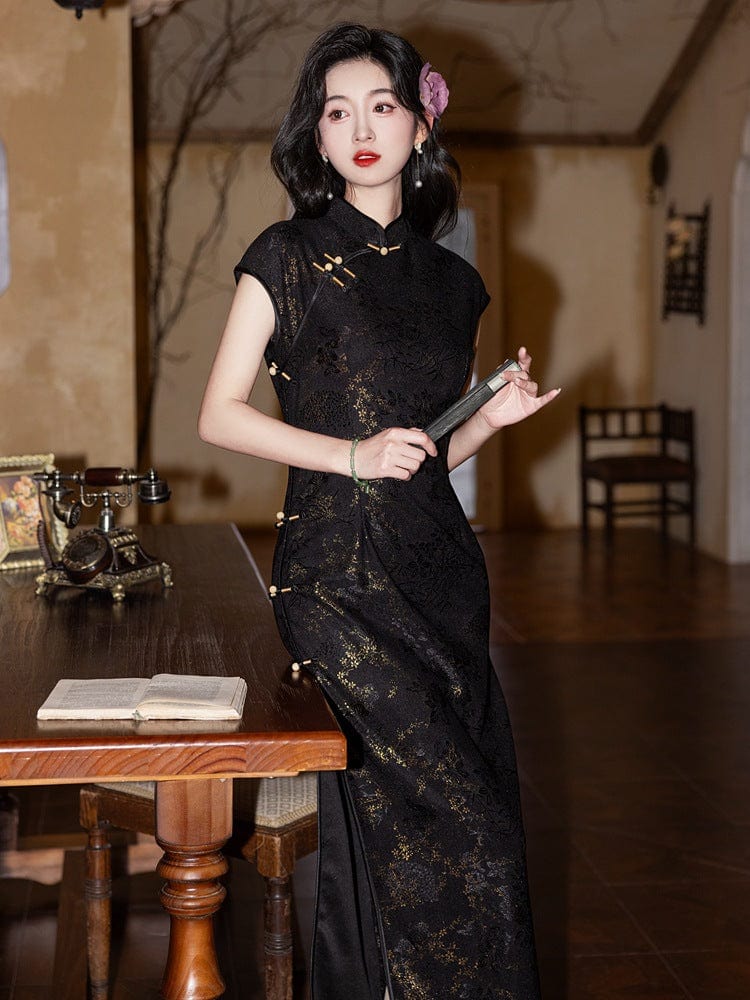 Beth and Brian Qipao-YG Floral pattern, lace mid-length Cheongsam