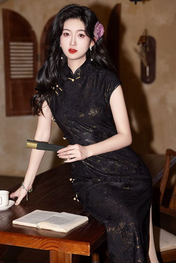 Beth and Brian Qipao-YG Floral pattern, lace mid-length Cheongsam