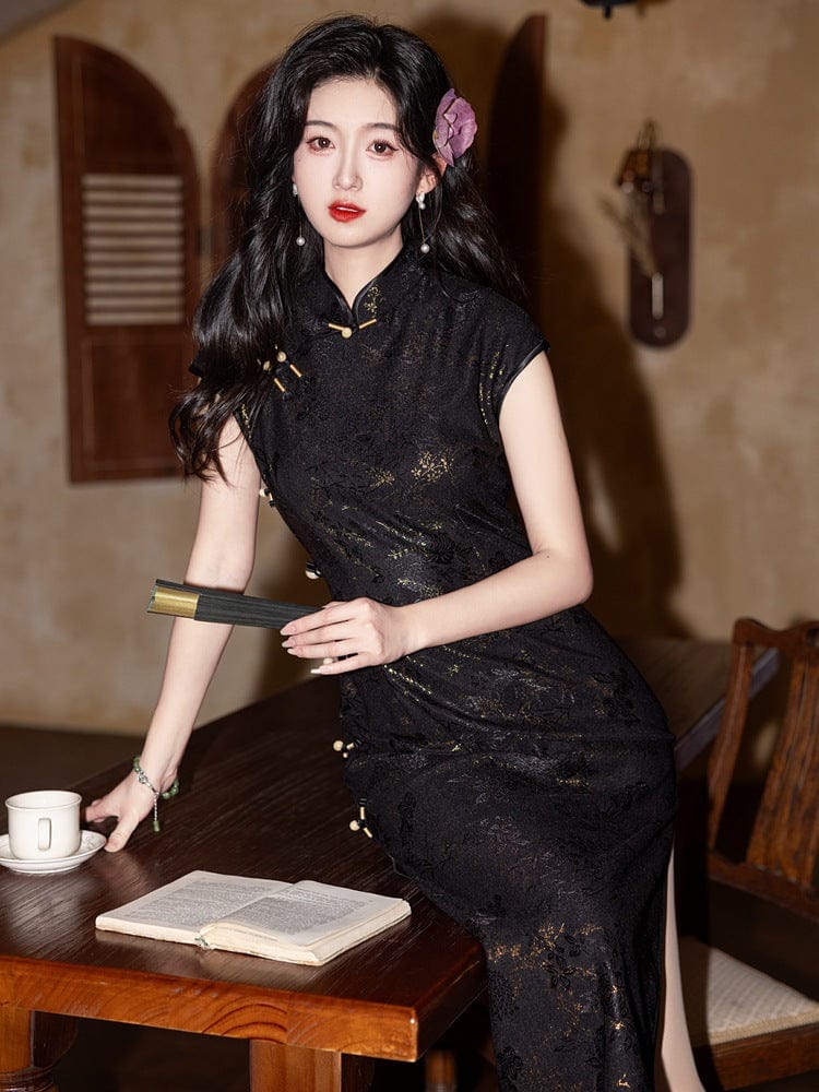 Beth and Brian Qipao-YG Floral pattern, lace mid-length Cheongsam