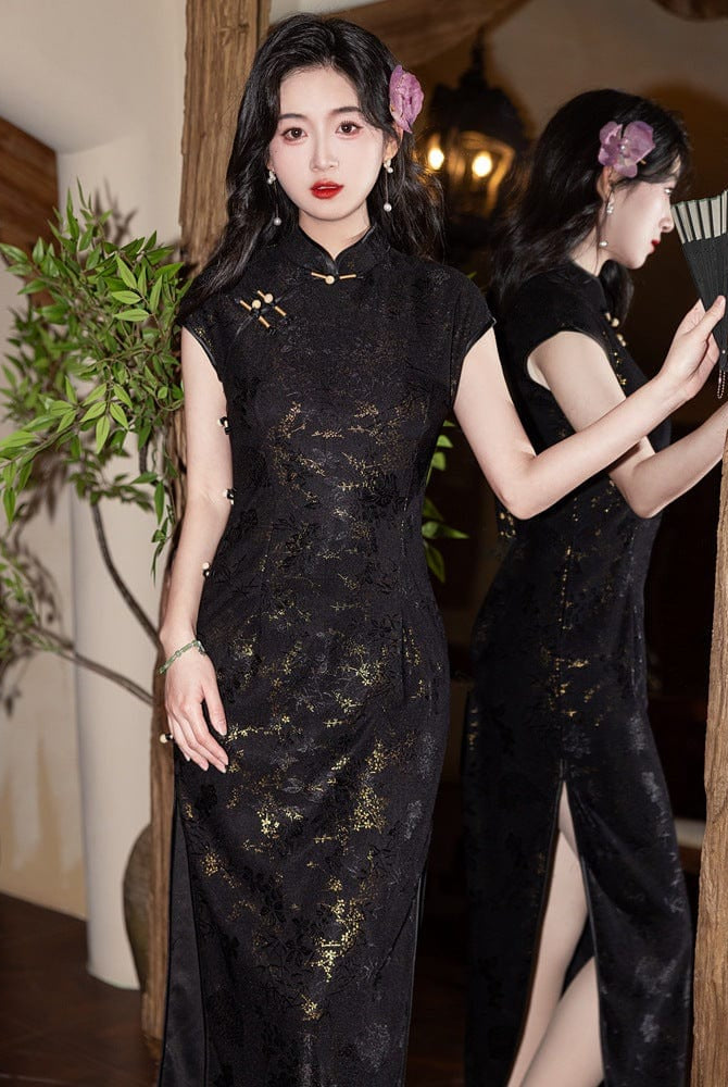 Beth and Brian Qipao-YG Floral pattern, lace mid-length Cheongsam
