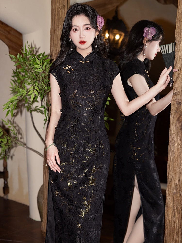 Beth and Brian Qipao-YG Floral pattern, lace mid-length Cheongsam