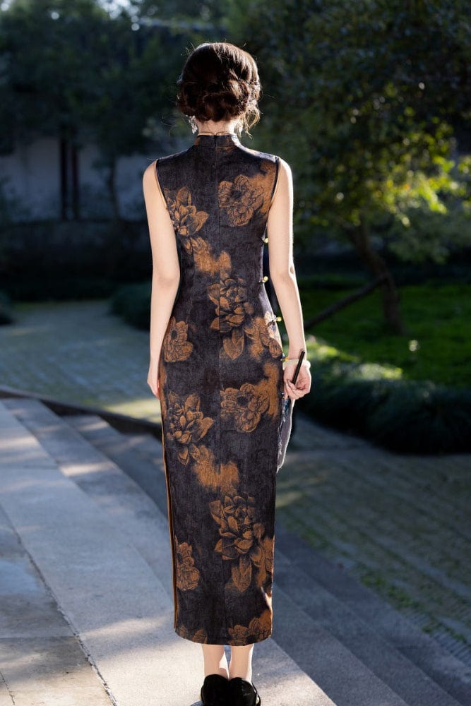 Beth and Brian Qipao-FRY Sleeveless, New Chinese style(新中式), black long Cheongsam