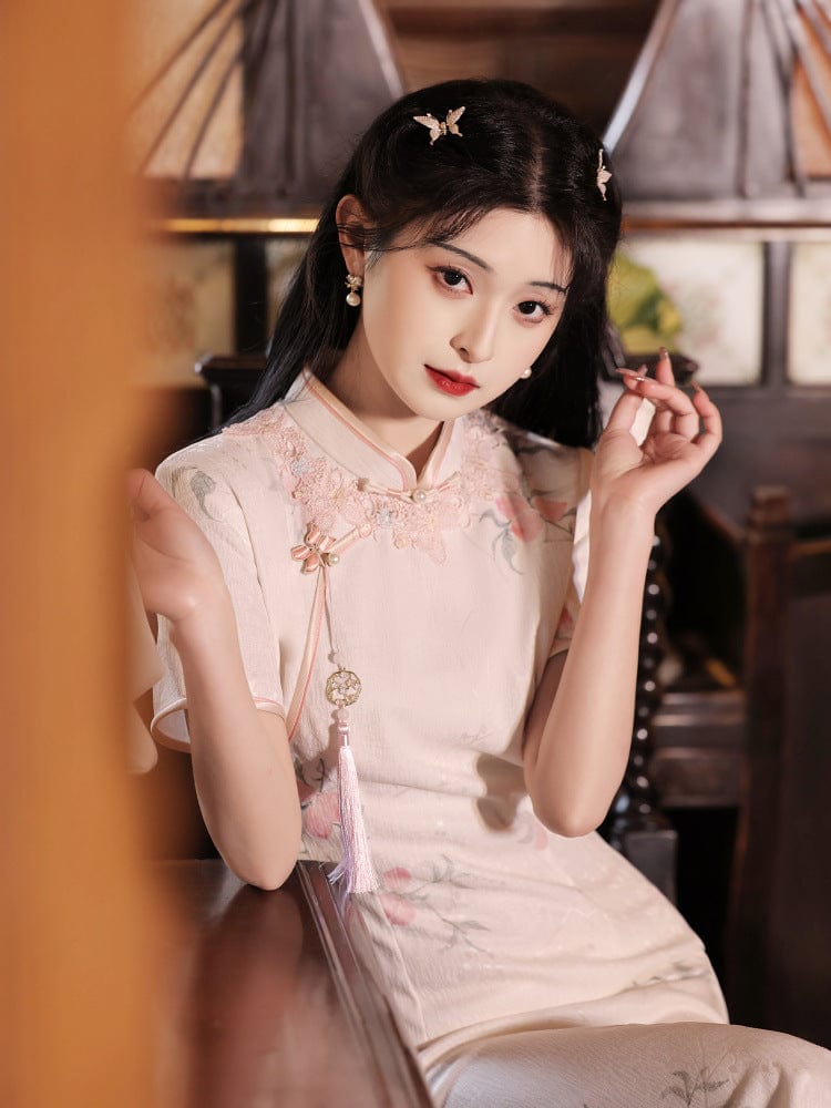 Beth and Brian Qipao-LSB Peach pattern, casual lace pink Cheongsam