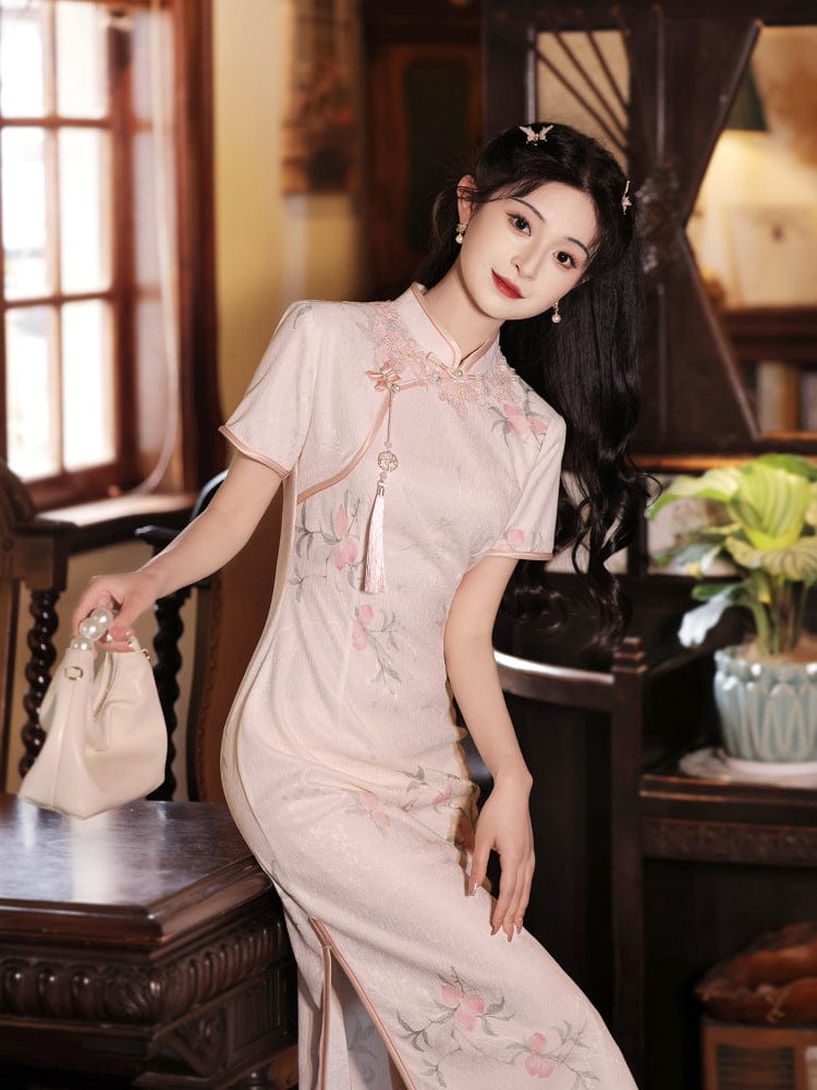 Beth and Brian Qipao-LSB Peach pattern, casual lace pink Cheongsam