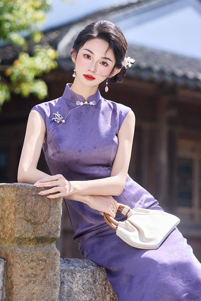 Beth and Brian Qipao-LSB Summer collection, jacquard satin, midi Cheongsam