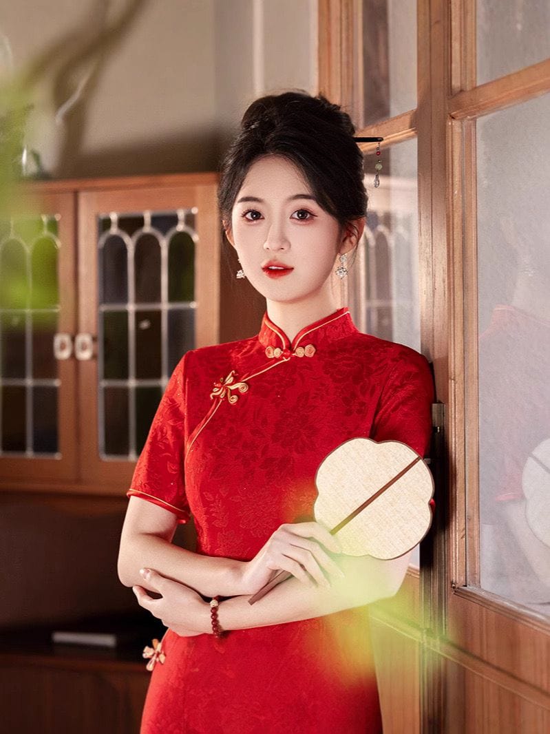 Beth and Brian Qipao-MLS Floral pattern, wedding lace mid-length Cheongsam