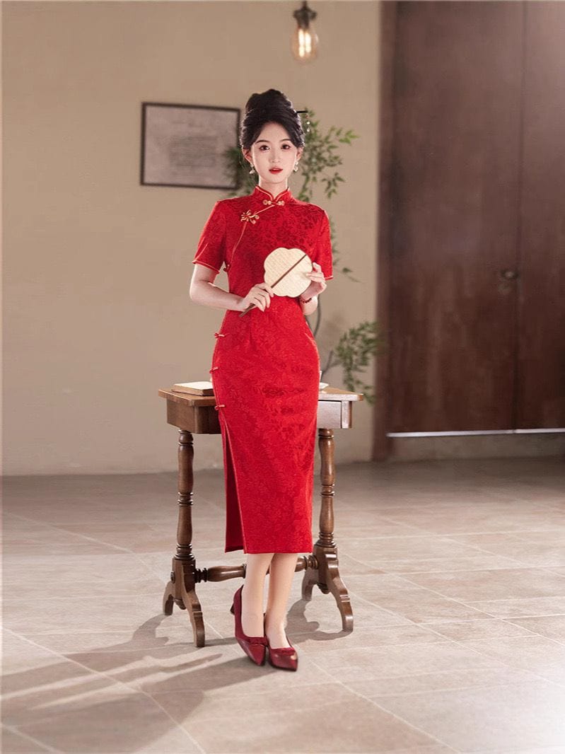 Beth and Brian Qipao-MLS Floral pattern, wedding lace mid-length Cheongsam