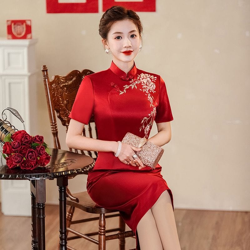 Beth and Brian Qipao-YSD Plus size, high end, red&purple midi Cheongsam for mothers