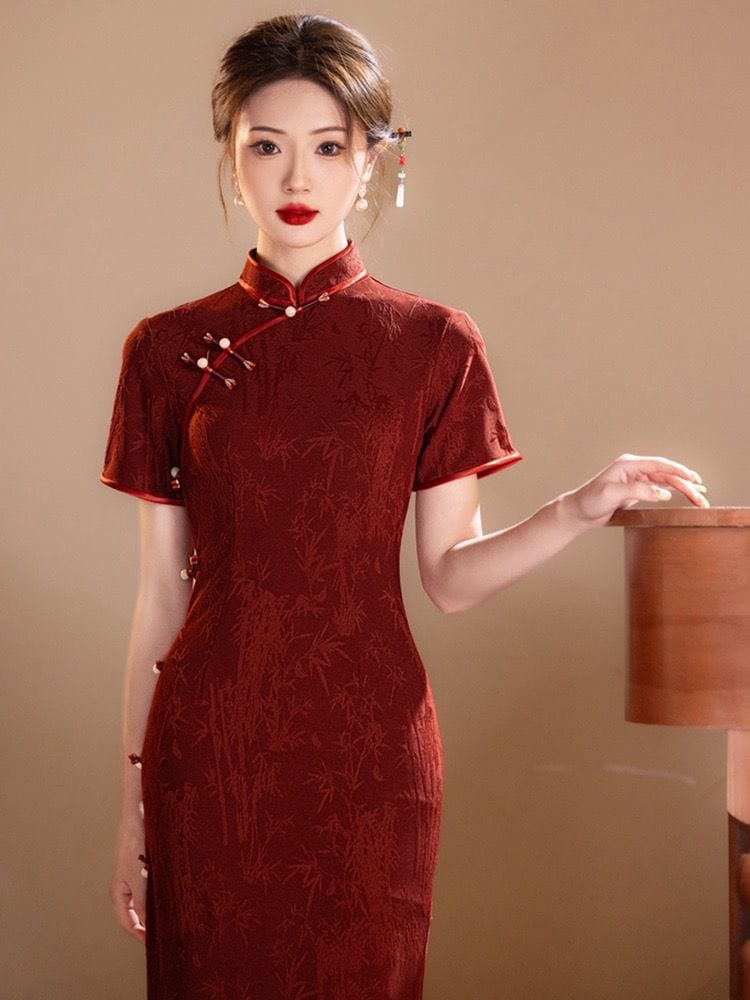 Beth and Brian Qipao-YG Floral pattern, jacquard and knitting, midi Cheongsam