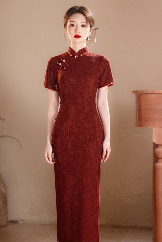 Beth and Brian Qipao-YG Floral pattern, jacquard and knitting, midi Cheongsam