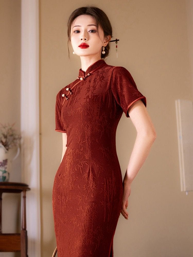 Beth and Brian Qipao-YG Floral pattern, jacquard and knitting, midi Cheongsam