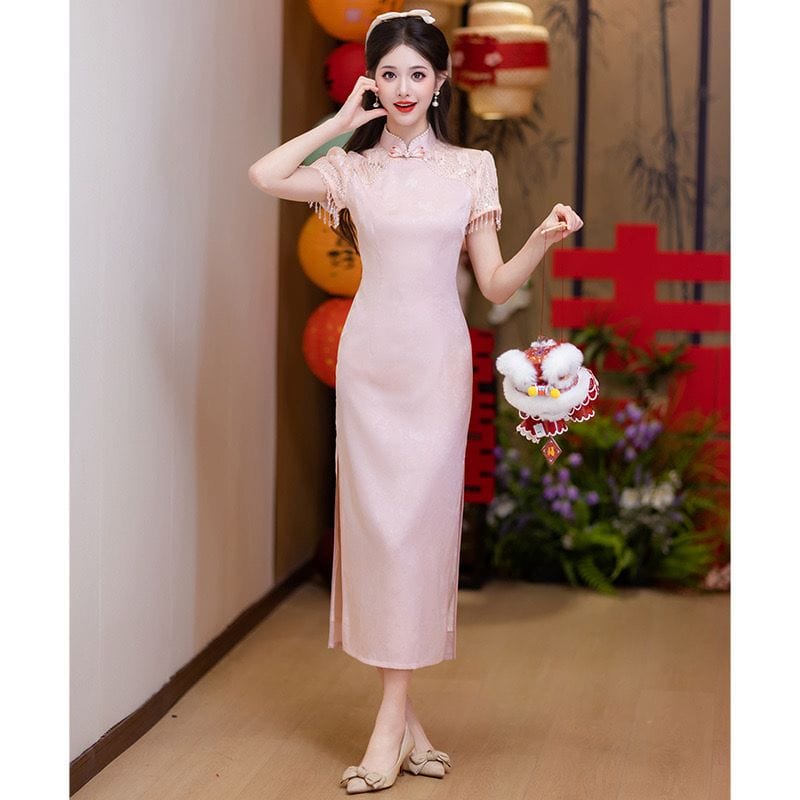 Beth and Brian Qipao-HY Floral pattern, wedding pink Cheongsam