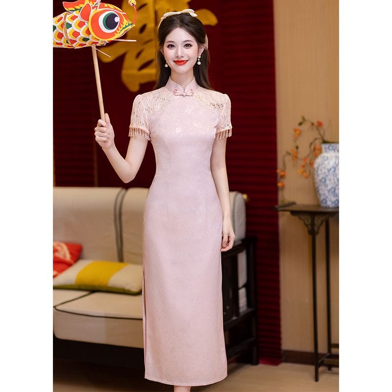 Beth and Brian Qipao-HY Floral pattern, wedding pink Cheongsam