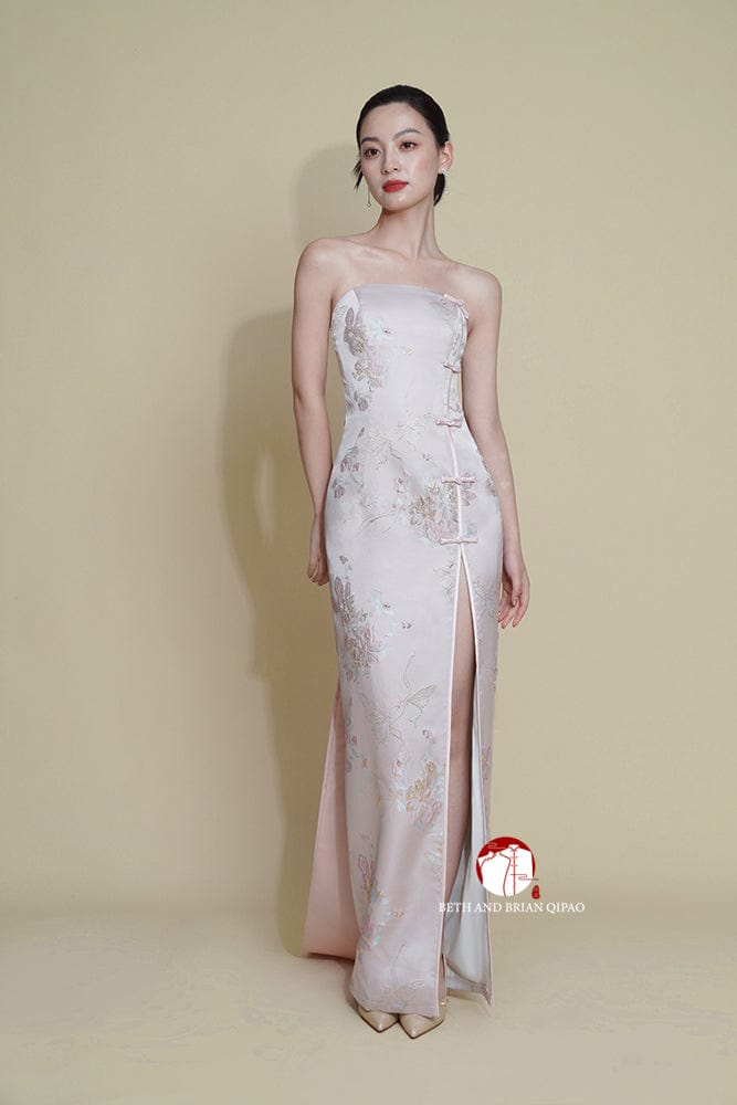 Beth and Brian Qipao - Exclusive Exclusive designer collection, tube top midi Qipao