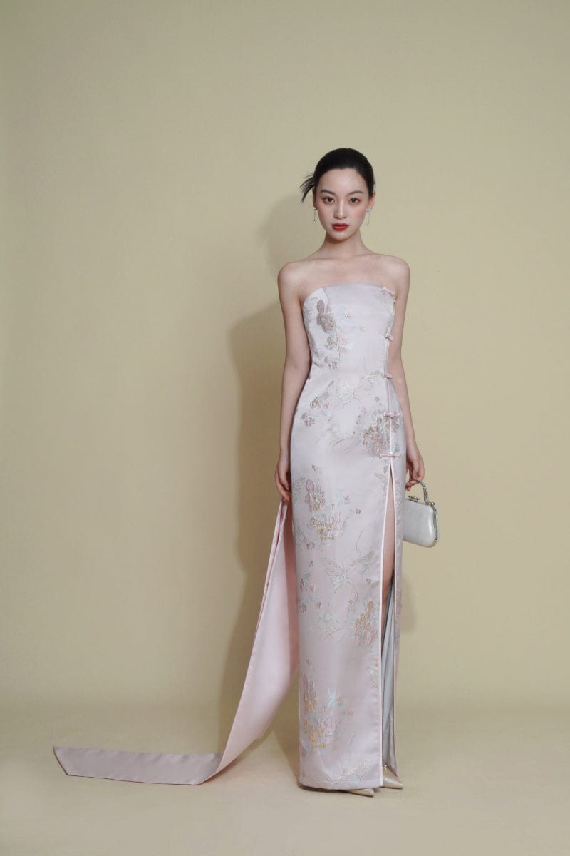 Beth and Brian Qipao - Exclusive Exclusive designer collection, tube top midi Qipao