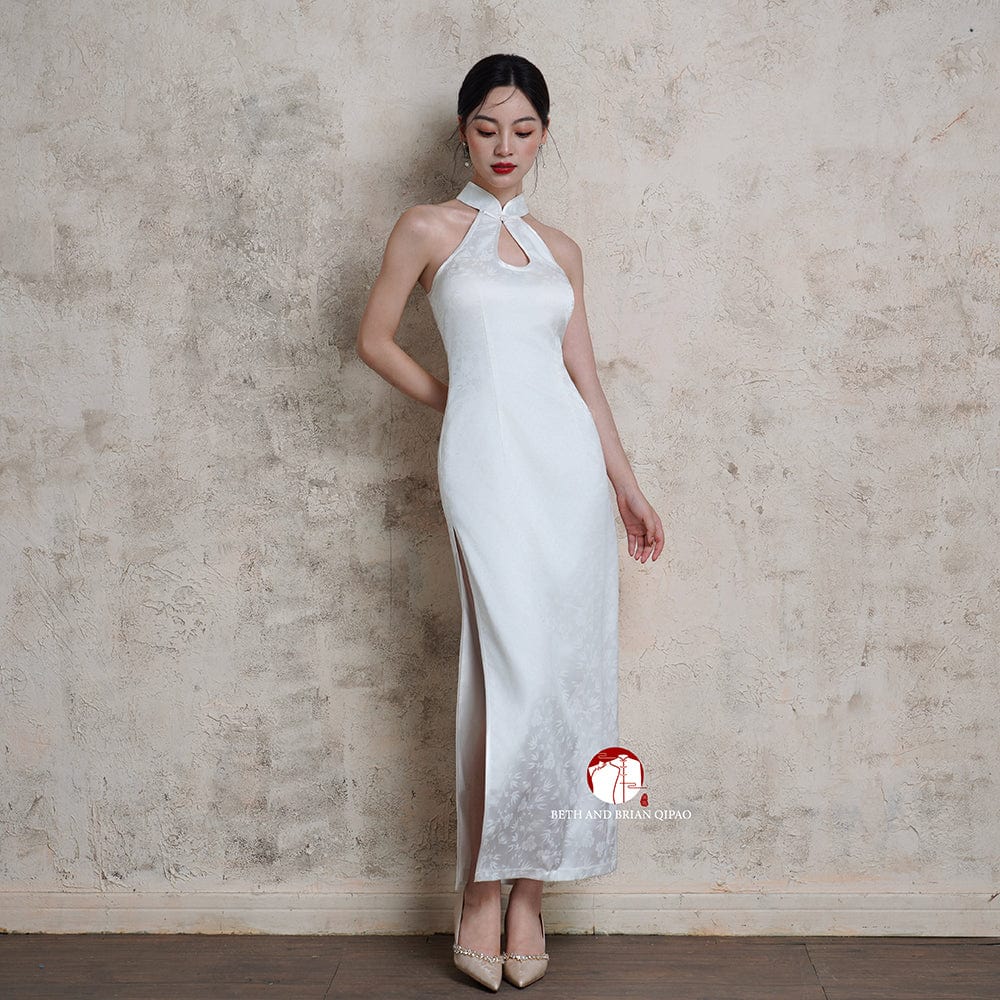 Beth and Brian Qipao-Exclusivedesigner Exclusive designer collection, water-drop collar satin long Qipao