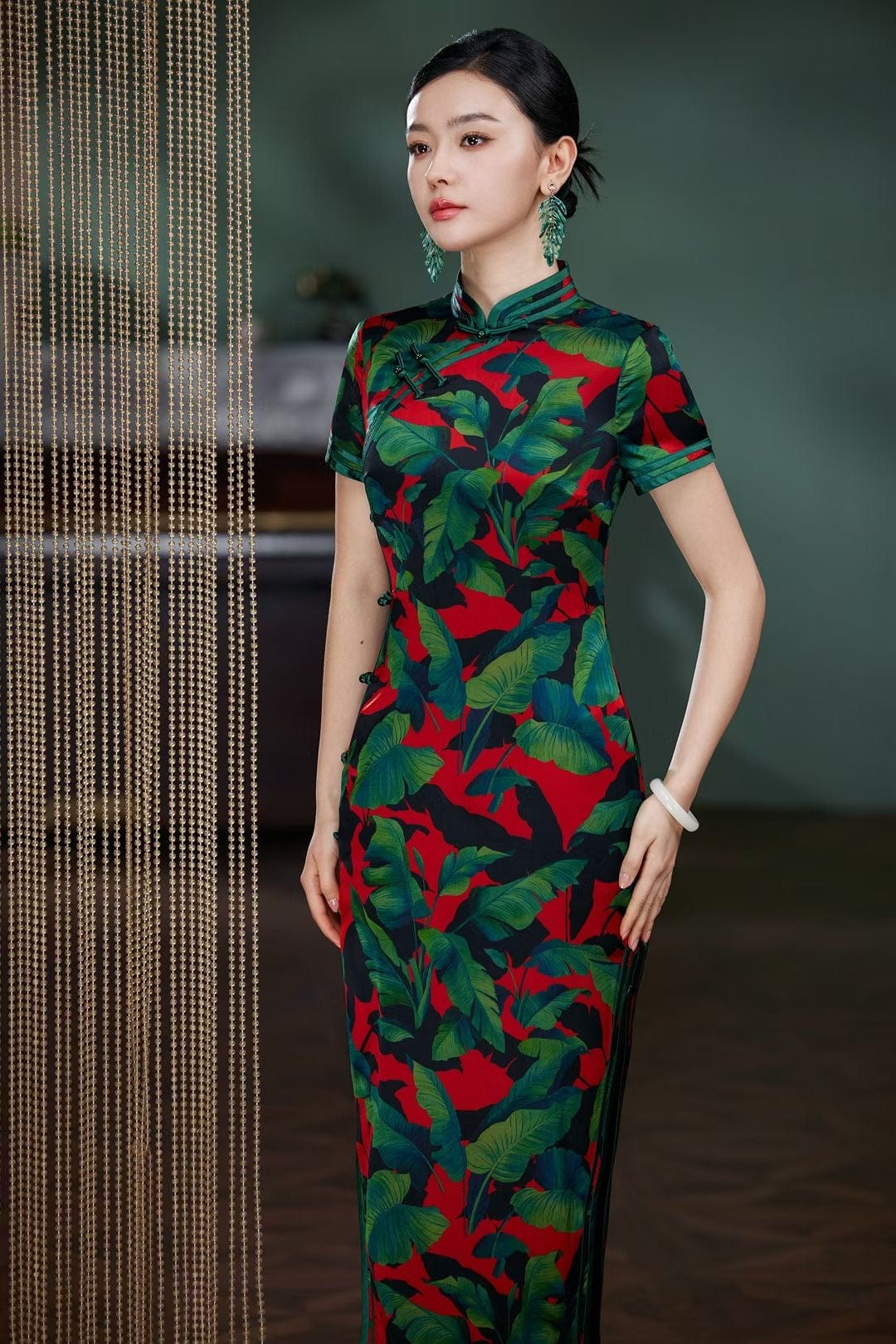 Beth and Brian Qipao-TL 19 mome mulberry silk, , High-end tropical long Qipao