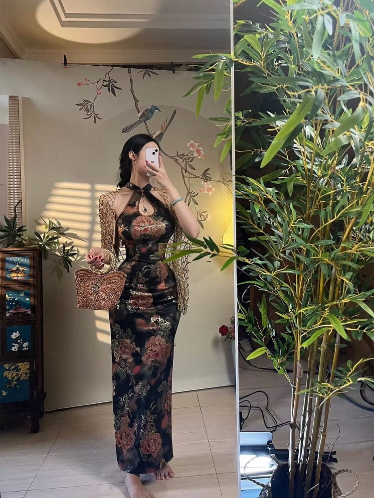 Beth and Brian Qipao-TZ New Chinese style(新中式), Sleeveless, long Cheongsam set