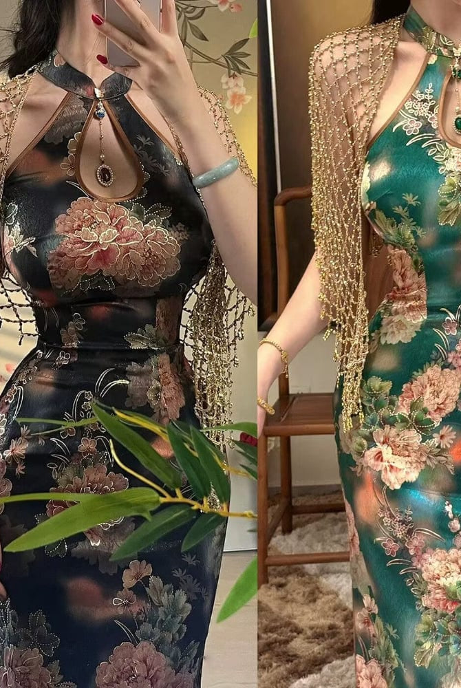 Beth and Brian Qipao-TZ New Chinese style(新中式), Sleeveless, long Cheongsam set